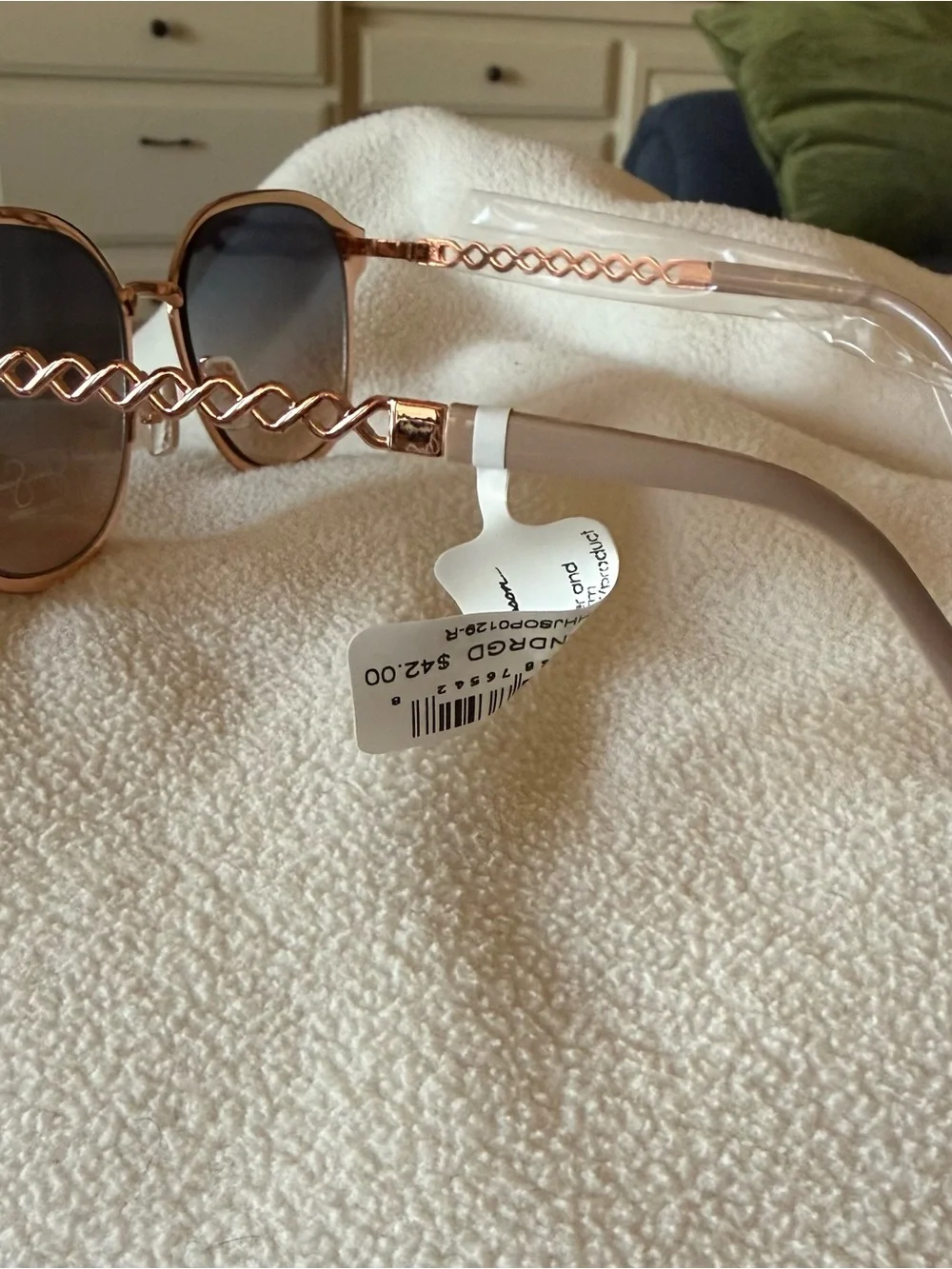 Jessica Simpson Taupe Frame Sunglasses Gradient Blue-Brown Lenses Rose Gold NWT
